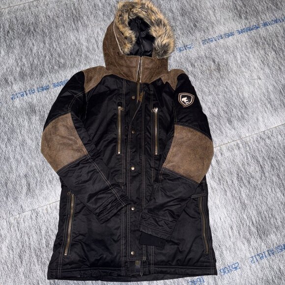KUHL Coat Men's Large Black KhakiProjekt Arktik Down Parka Faux
